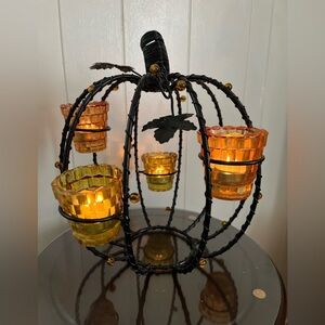 Autumn Pumpkin 5 Candle Holder with Amber and Yellow Glass